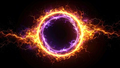 Abstract circular frame of vibrant fire and energy