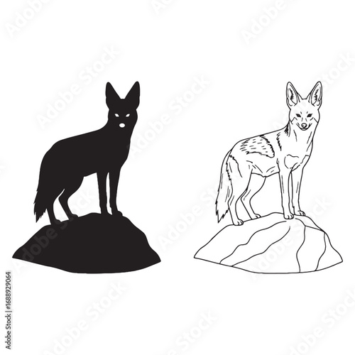 Iconic Jackal Silhouette & Jackal Lineart – Jackal Vector Graphic with Recognizable Wildlife Shape – Black Vector of Jackal – Vector Set of Jackal