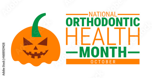 National Orthodontic Health Month background, banner, card or poster design template is observed every year during October, to raise awareness about the mission. Vector illustration.