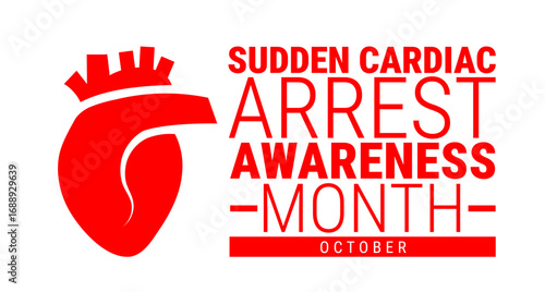 sudden cardiac arrest awareness month background, banner, card or poster design template is observed every year during October, to raise awareness about the mission. Vector illustration.