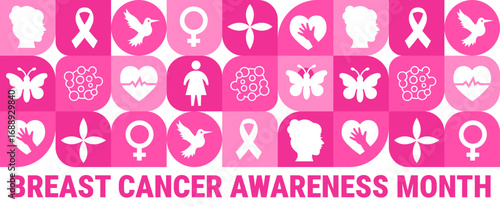 breast cancer awareness month Geometric shape pattern background, banner, card or poster design template is observed every year during October, to raise awareness about the mission. Vector