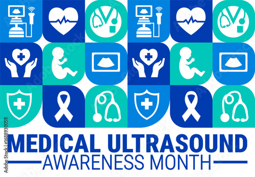 medical ultrasound awareness month Geometric shape pattern background, banner, card or poster design template is observed every year during October, to raise awareness about the mission. Vector