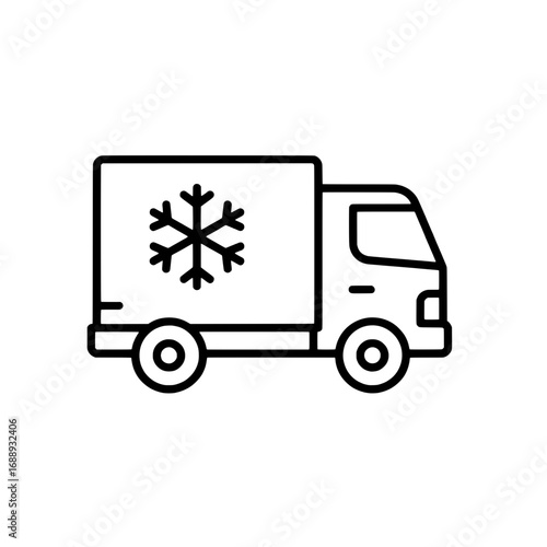 Refrigerated truck line icon representing cold chain logistics and frozen food delivery vector symbol