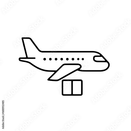 Airplane carrying cargo icon - a simple line art illustration of air freight and logistics