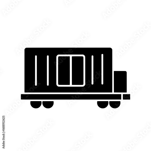 Black silhouette glyph icon of a portable construction site office or temporary cabin for industrial projects