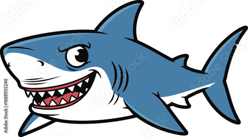 A playful pixel art illustration of a great white shark, perfect for game assets, children's books, website design elements, or any project needing a fun, cartoonish marine predator.