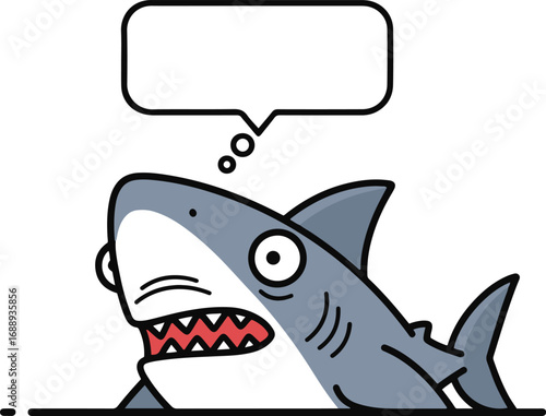 A pixel art illustration depicts a cartoon shark with a perplexed expression, a speech bubble above it suggesting internal conflict or confusion.
