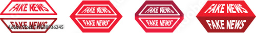 Set of Red and Burgundy Fake News Warning Icons.