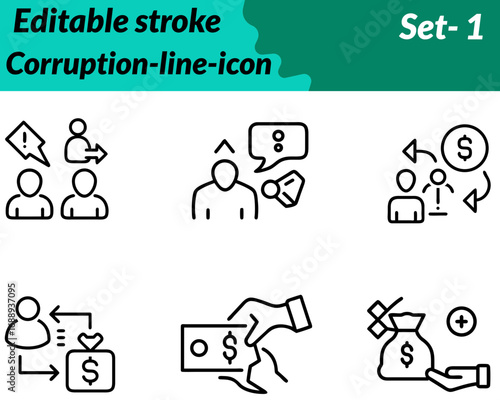 Corruption icon character designed. with hidden money exchange shaking hands with cash and masked figures to symbolize bribery fraud and unethical practice. Illustrated in a flat minimal vector style.