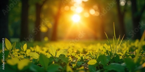 Serene nature scene at sunrise, perfect for energy meditation practices Sunlight filters through leaves, creating a peaceful atmosphere conducive to mindfulness and inner peace , focus, wellness