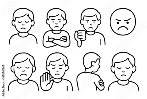 Male cartoon characters displaying various negative emotions and gestures