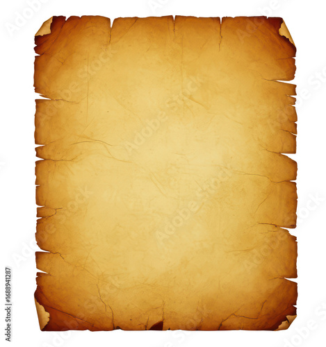Ancient Burnt Parchment PNG: A dark, aged sheet of paper with heavily burnt and tattered edges. An isolated element on a transparent background for fantasy or pirate themes.