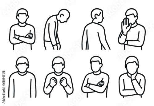 Illustration of male figures displaying various body language gestures