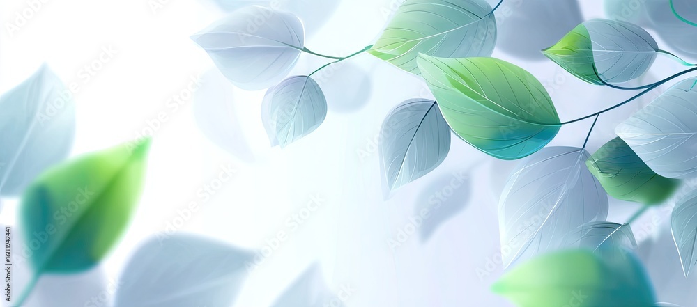 Fototapeta premium Delicate, light-filled image of leaves in pastel colors, creating a serene and airy mood.
