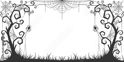 spooky Halloween frame with spider web. vector eps	