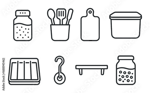 Minimalist kitchen utensil silhouettes on dark background