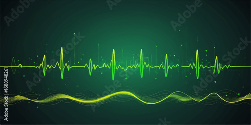 Heartbeat EKG illustration on a green screen, a medical cardiogram pulse rate graph for health monitoring