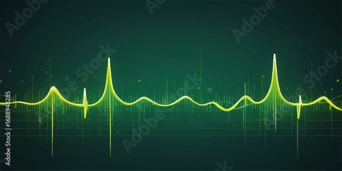 Cardiogram on a green monitor with a heartbeat wave, a pulse rate graphic for healthcare illustration