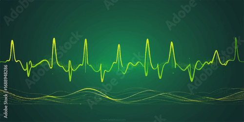 The pulsing green line of an EKG heartbeat on a medical monitor illustrates a healthy cardiac rhythm