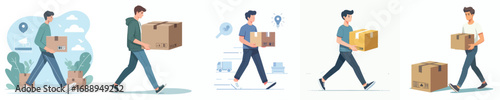 vector of a man carrying a cardboard box