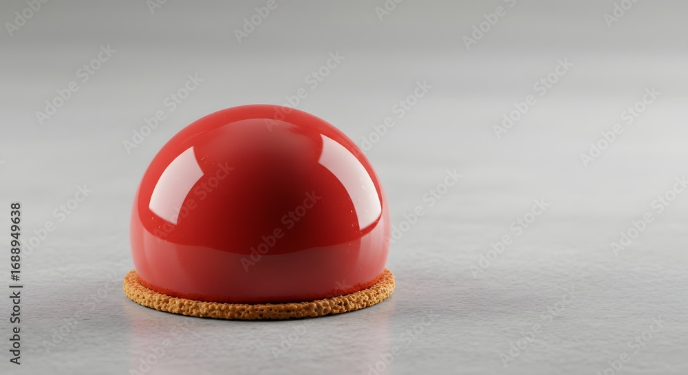 Fototapeta premium Elegant Red Mirror Glaze Mousse Cake on Textured Base