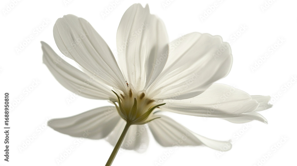 Fototapeta premium Delicate White Cosmos Flower Close-up View Against Bright Background