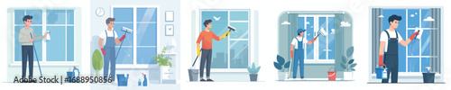 vector of a man cleaning a window glass