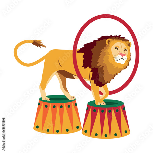Circus chapito. Vector characters of animals in the circus lion, bear, seal, horse, zebra, elephant