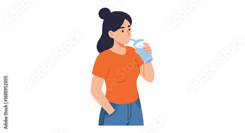 Young woman drinking water in casual outfit