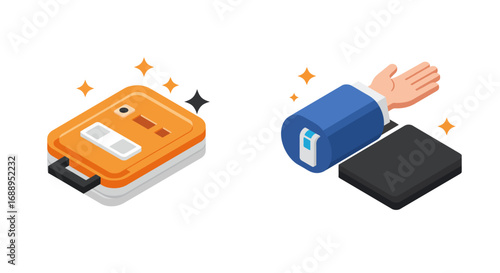 Isometric smart devices: futuristic bento box and biometrics technology