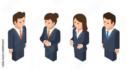 Isometric business people in formal attire on white background