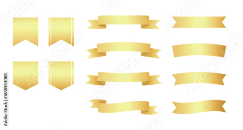Gold ribbon vector set. Decorative banners, labels.