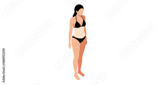 Minimalist woman in swimwear on white background