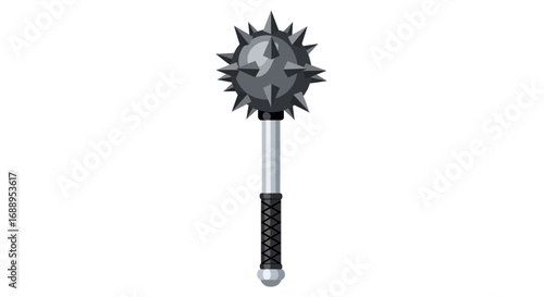 Medieval Mace with Spiked Head and Silver Handle.