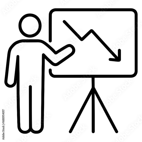 Line icon of person presenting declining chart symbolizing business loss and crisis