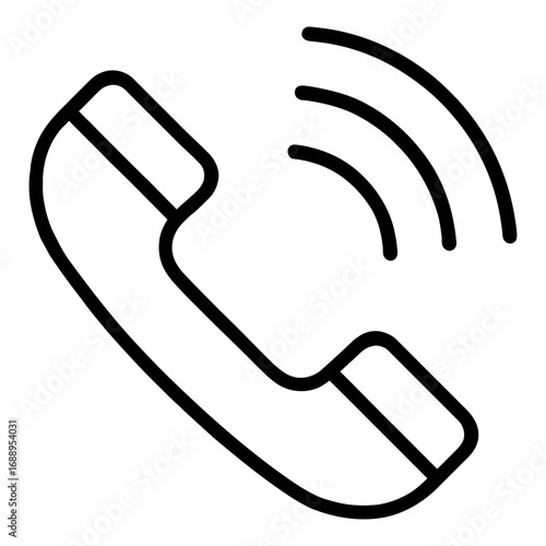 Black phone handset icon with ringing signal waves isolated on white background