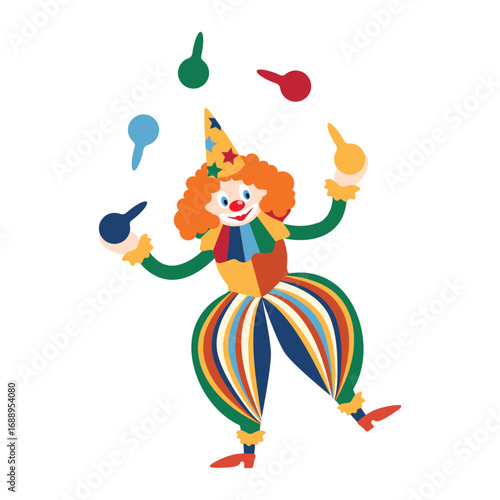 Circus chapito. Vector characters of clown, juggler and magician on stage