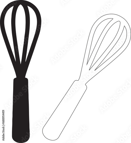 Kitchen Whisks Set – Solid and Outline Cooking Utensil Vector.