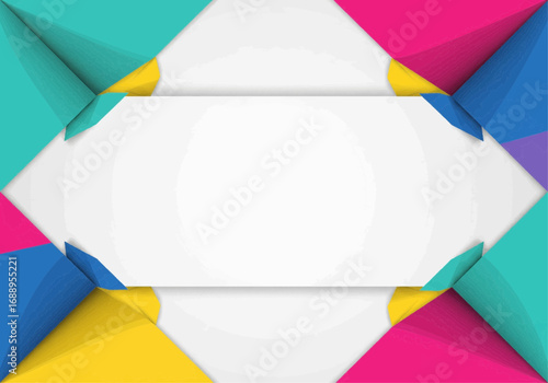 Abstract colorful geometric background with central empty space.
