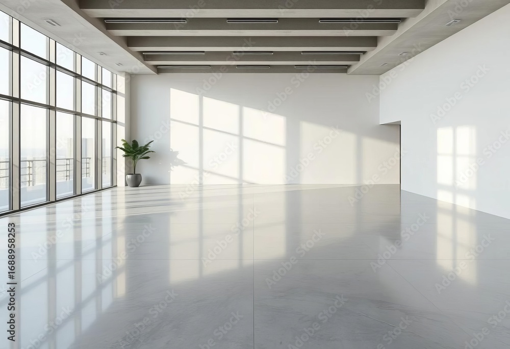 Obraz premium Sleek polished concrete floor in minimalist modern interior, elements, house