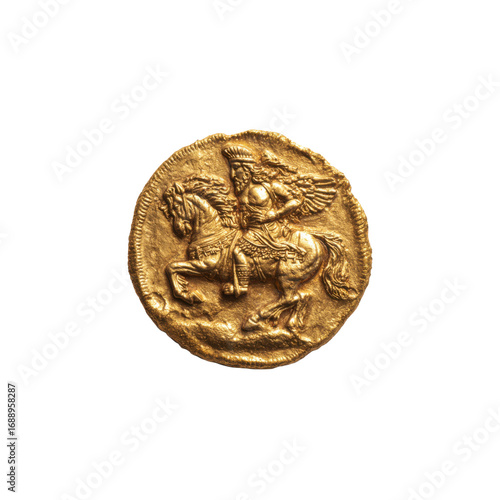 Ancient Gold Coin Winged Warrior on Horseback