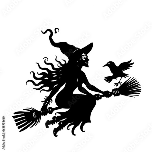 silhouette of a witch with a broom