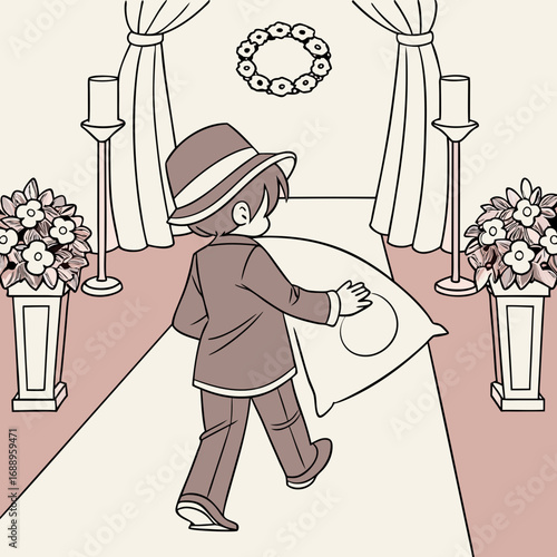 Cartoon Groom Walking Down Aisle