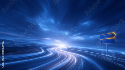 Road signs pointing old path to a new glowing highway, symbolizing permanent 301 redirect in SEO. 301 redirect, SEO redirection, website migration, permanent redirect, SEO best pra