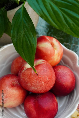 Summer fruit composition with juicy fresh peaches