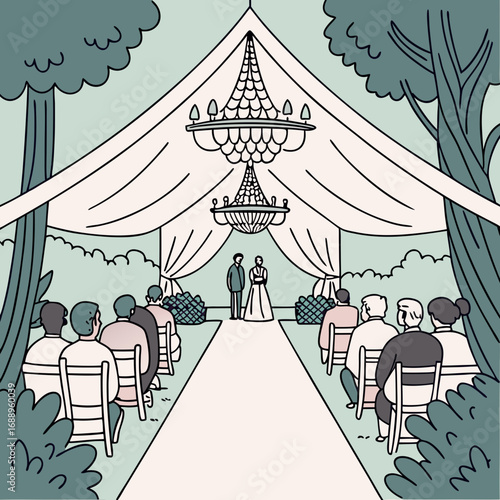 Elegant Outdoor Wedding Ceremony Illustration