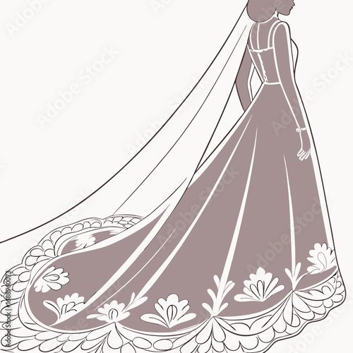 Elegant Wedding Dress Silhouette with Long Lace Veil