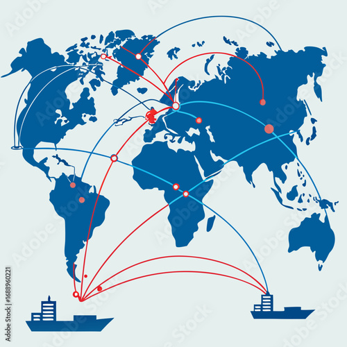 Global Network Connections Illustrated on World Map