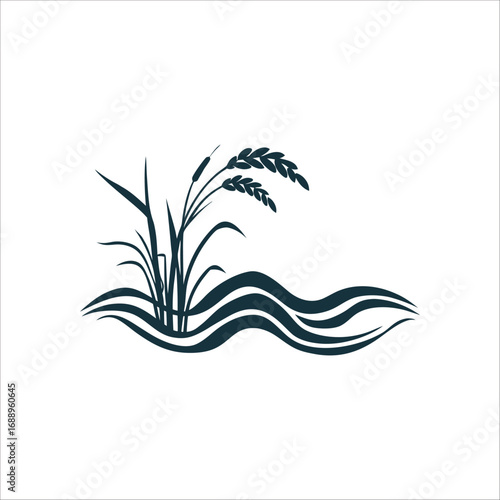 Abstract Nile River Barley Stalk Illustration Flooding of the Nile Lapis lazuli wave cresting over a barley stalk fluid curved lines