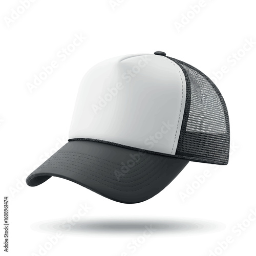 Floating Trucker Hat Vector Mockup – Minimal 2D Illustration for Branding
